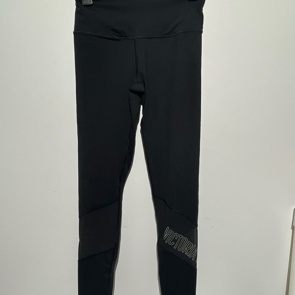 Victoria's Secret Sport Women's Black Knockout Mesh Trim Ankle Leggings Small